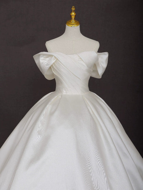 Off the Shoulder Wedding Dress - Simple White Wedding Dress - Corset Wedding Dress - Satin Ball Gown Plus Size